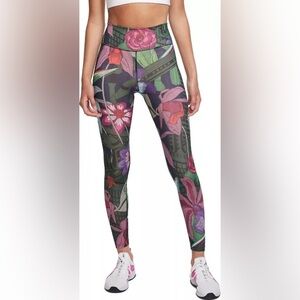 Nike One Green Pink Tropical Leaves Icon Clash Floral Print Leggings Pants Sz XL